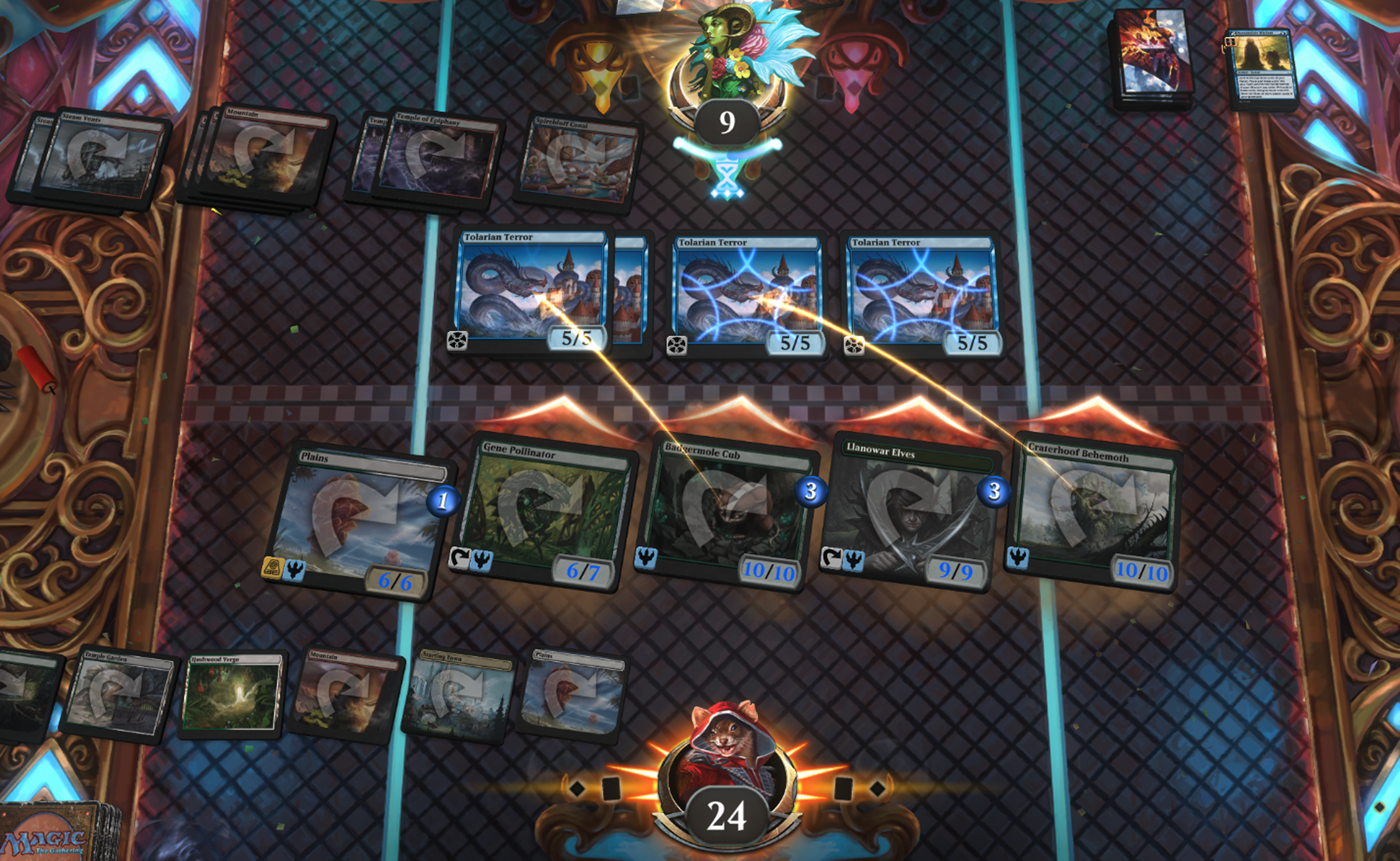 A Magic: The Gathering Arena match in progress
